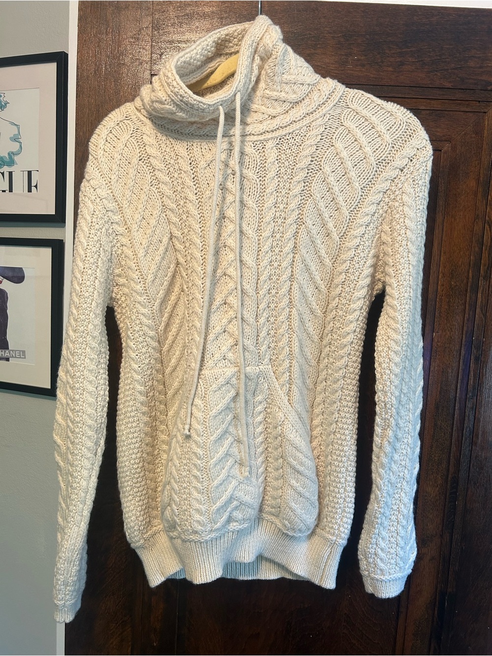 Aran Sweater Market Super Soft Aran Draw String Sweater 100% Wool- Size M